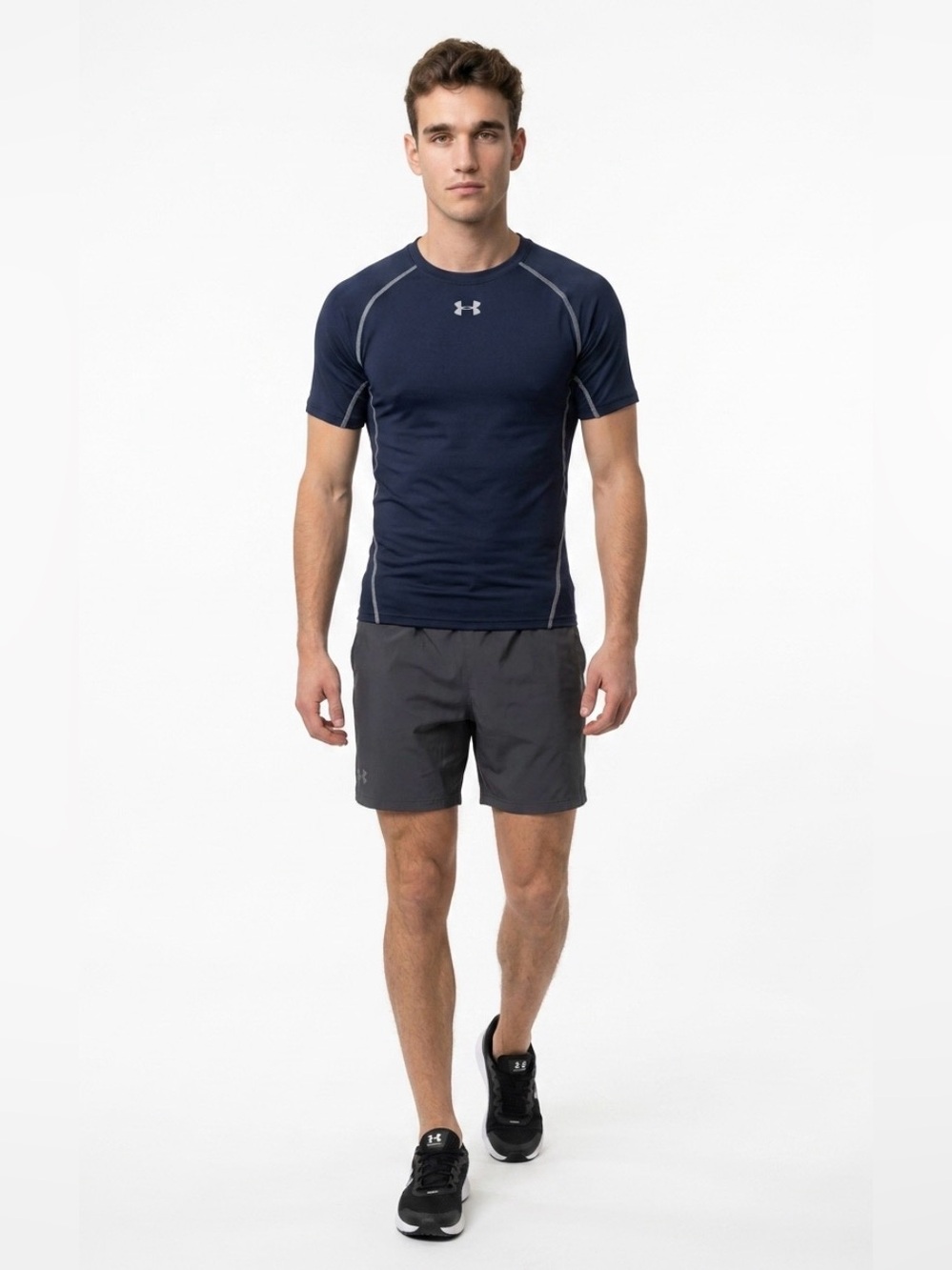 Under Armour Navy Short-Sleeve Swim Rash Guard with Gray Stitching